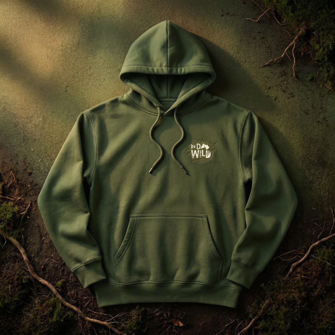 Hoodie Niebla — sudadera musgo profundo con logo INDAWILD bordado